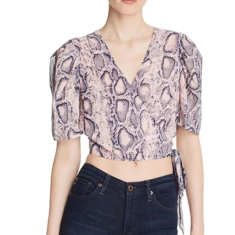 AQUA Snake Print Cropped Wrap Top